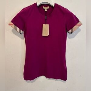 💯Authentic Burberry Women Top with Checkered Sleeve, Size Small, NWT.